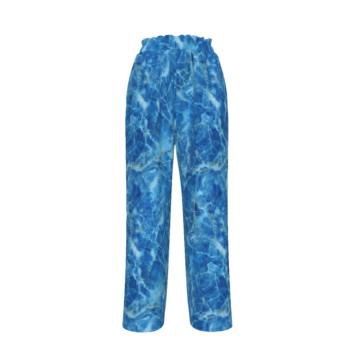 Blue Marble Faux Silk Women's Summer Pants