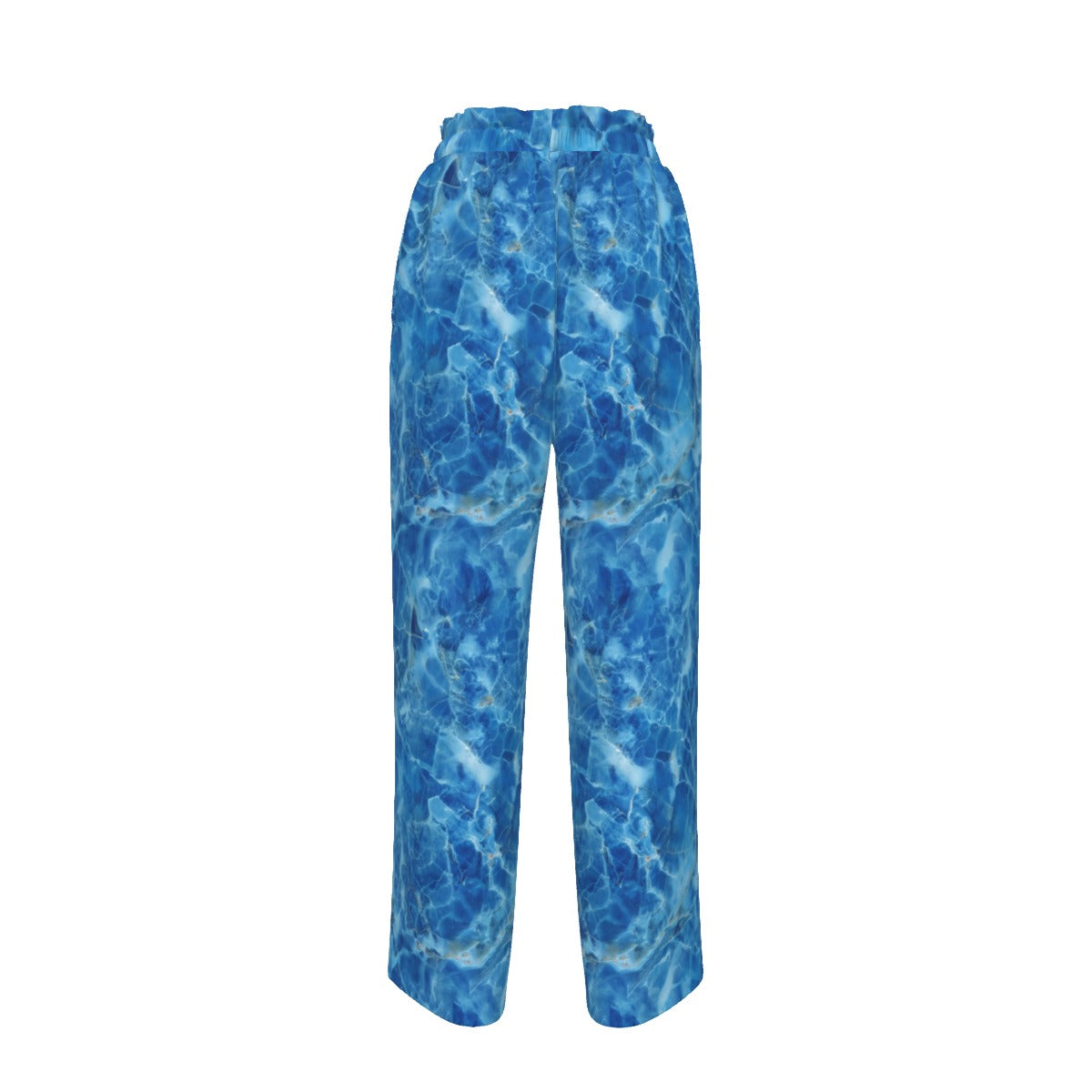 Blue Marble Faux Silk Women's Summer Pants