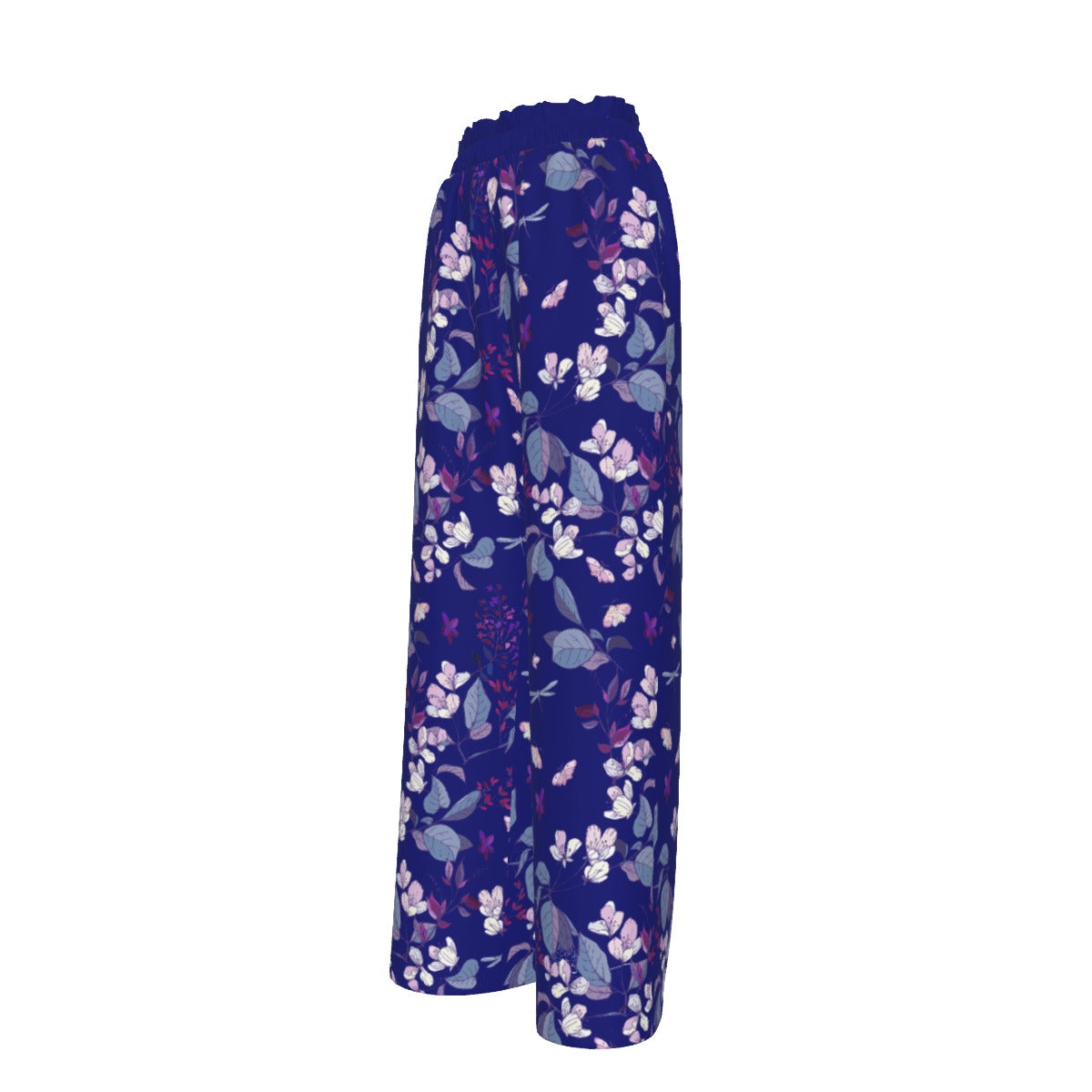 Summer Flowers Faux Silk Women's Summer Pants - Dark Blue