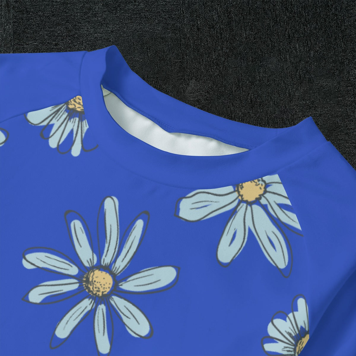 Daisies on Dark Blue Kid's Pajamas With Wide Ankles *