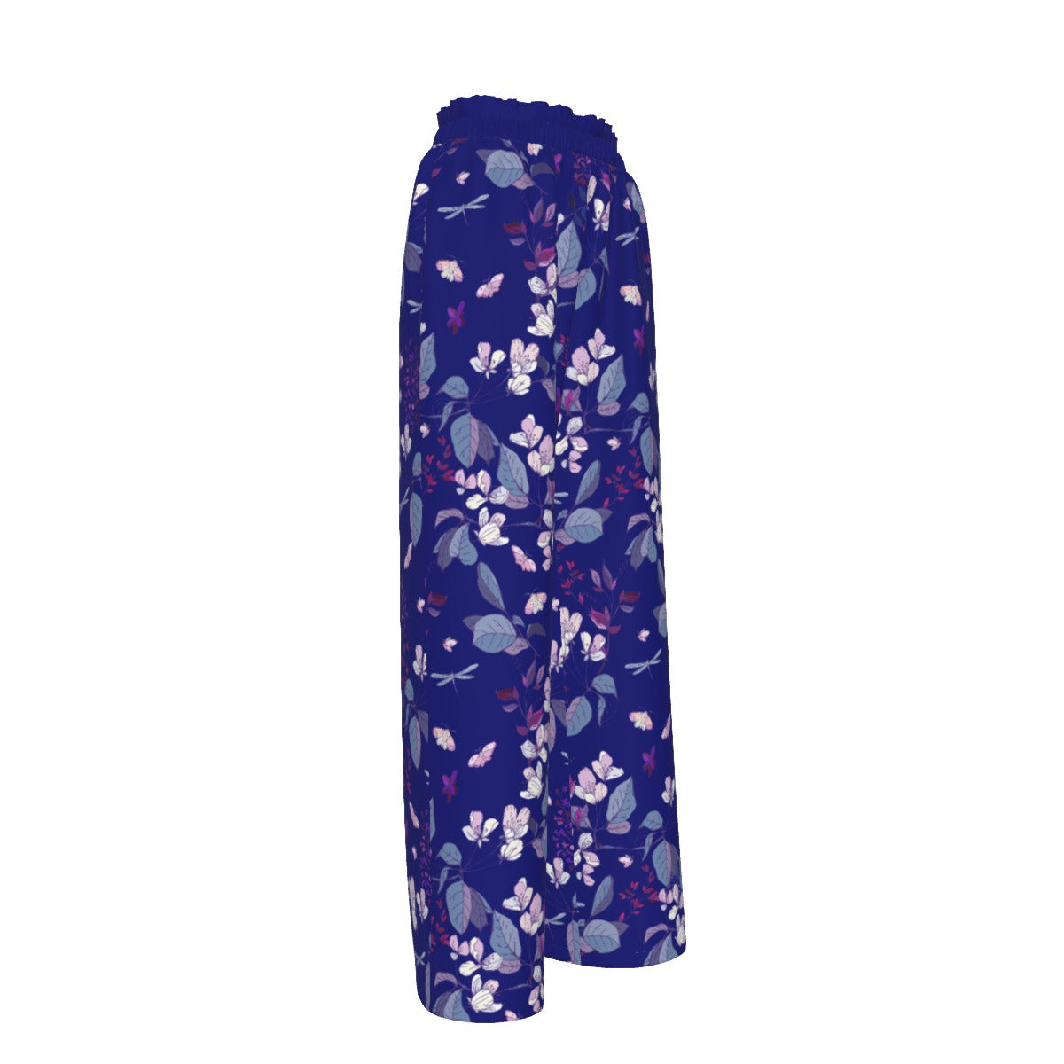 Summer Flowers Faux Silk Women's Summer Pants - Dark Blue