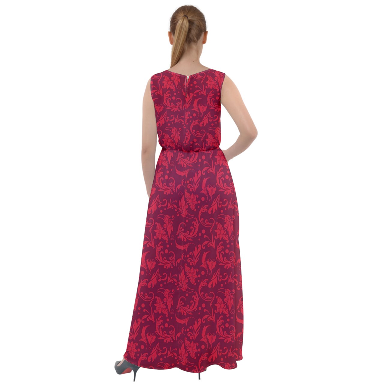 M-lle Rouge - Maxi Dress var 2 bright - w/decor. and collar