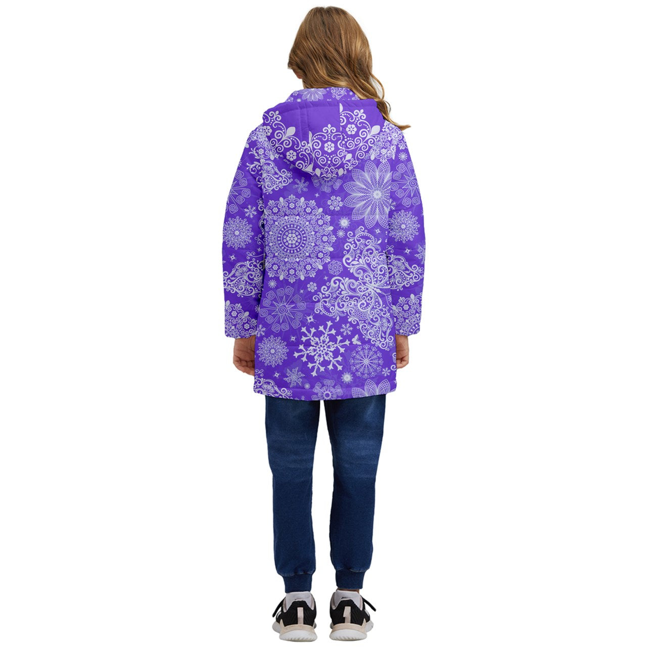 WinterButterflies1-3L Kids' Hooded Longline Puffer Jacket