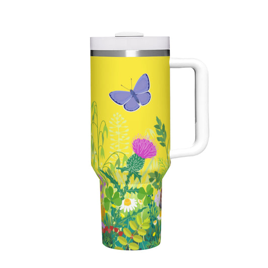 Summer Butterflies Yellow 40oz Tumbler with Handle Stainless Steel