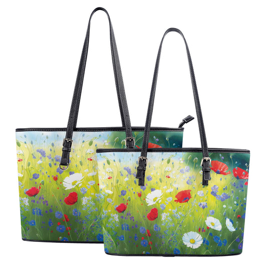 Poppies Field PU Leather Tote Bags (2 sizes)