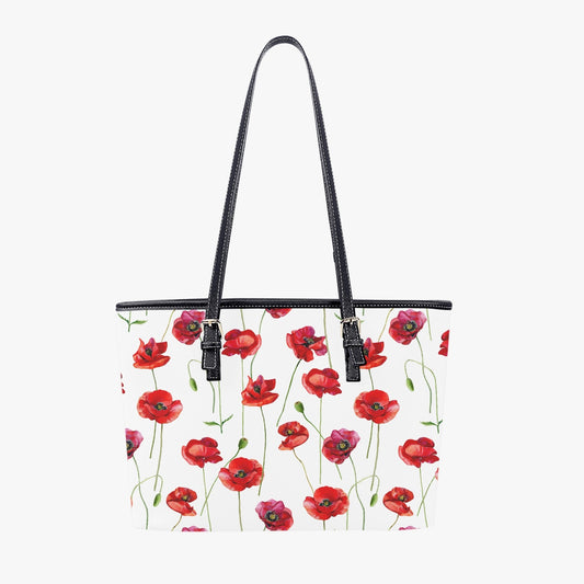 Red Poppies Large Leather Tote Bag