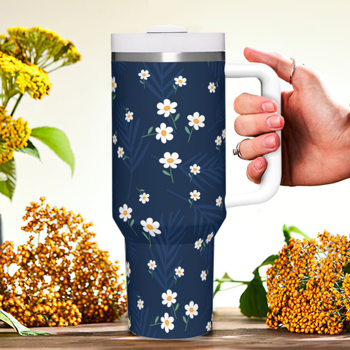 Daisies 40oz Insulated Tumbler with Handle