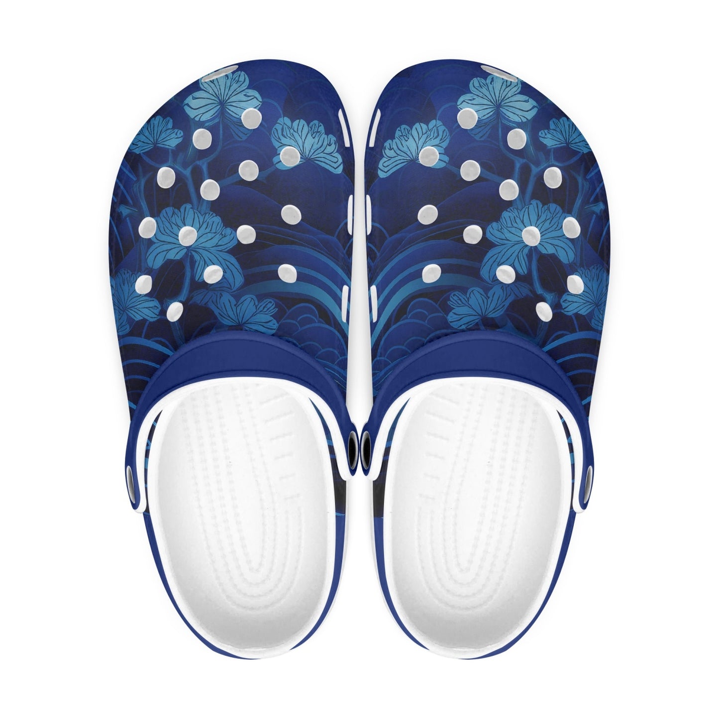 Waves & Flowers Clogs - blue