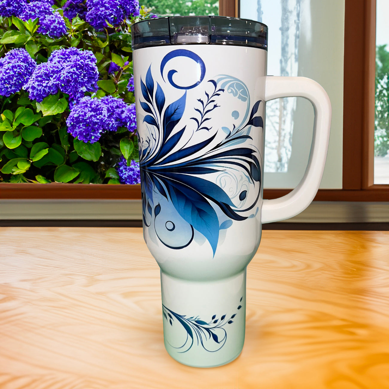 Blue Swirl US stock 40oz Tumbler with handle and Straws