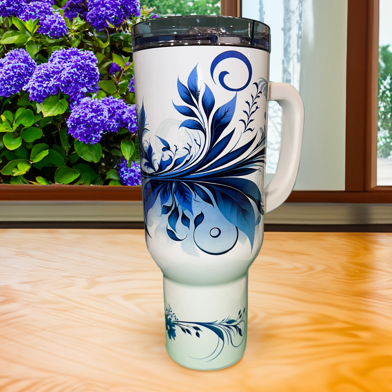 Blue Swirl US stock 40oz Tumbler with handle and Straws