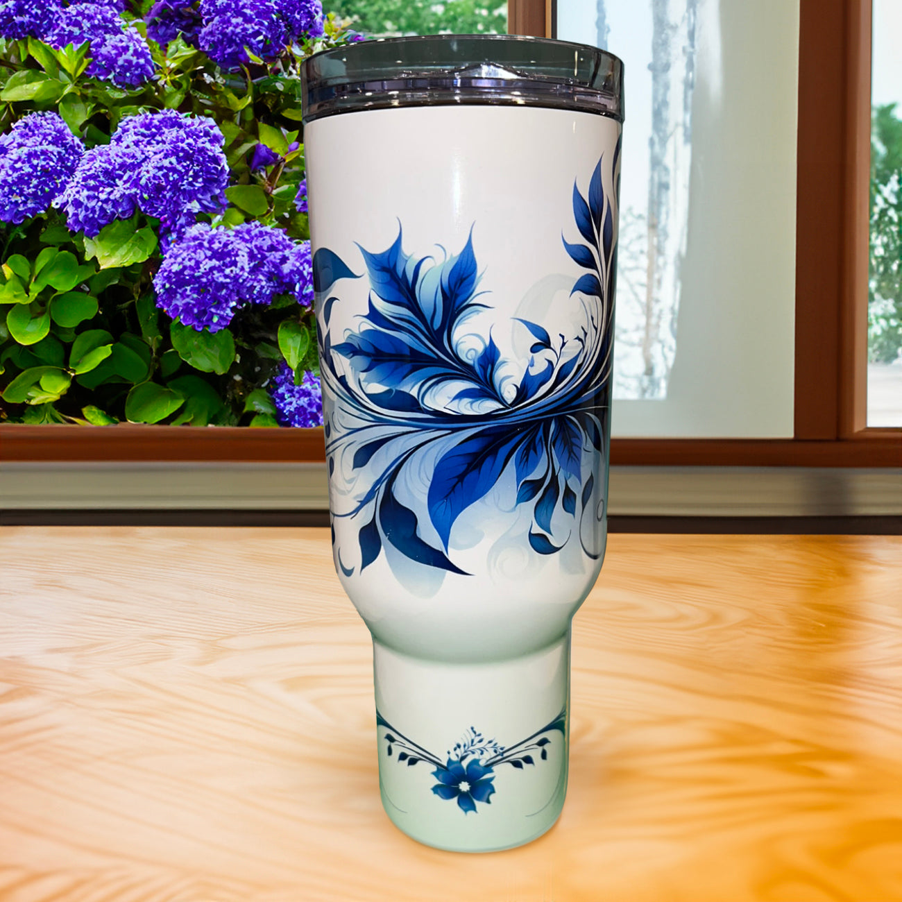 Blue Swirl US stock 40oz Tumbler with handle and Straws