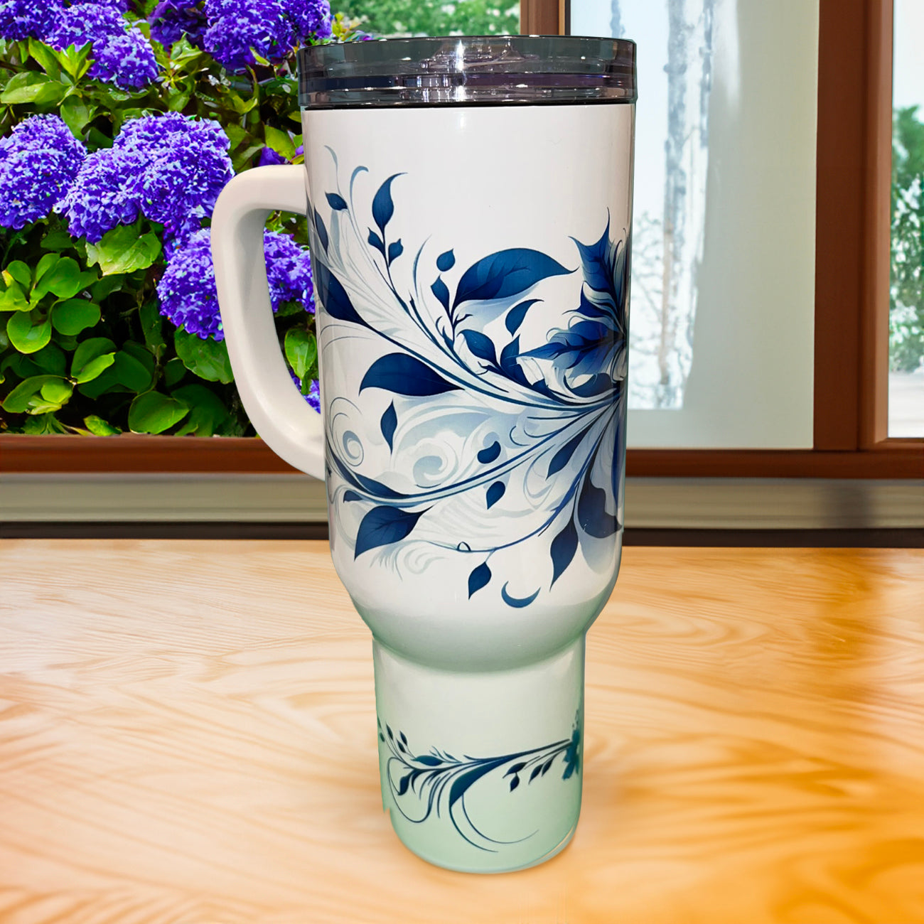 Blue Swirl US stock 40oz Tumbler with handle and Straws