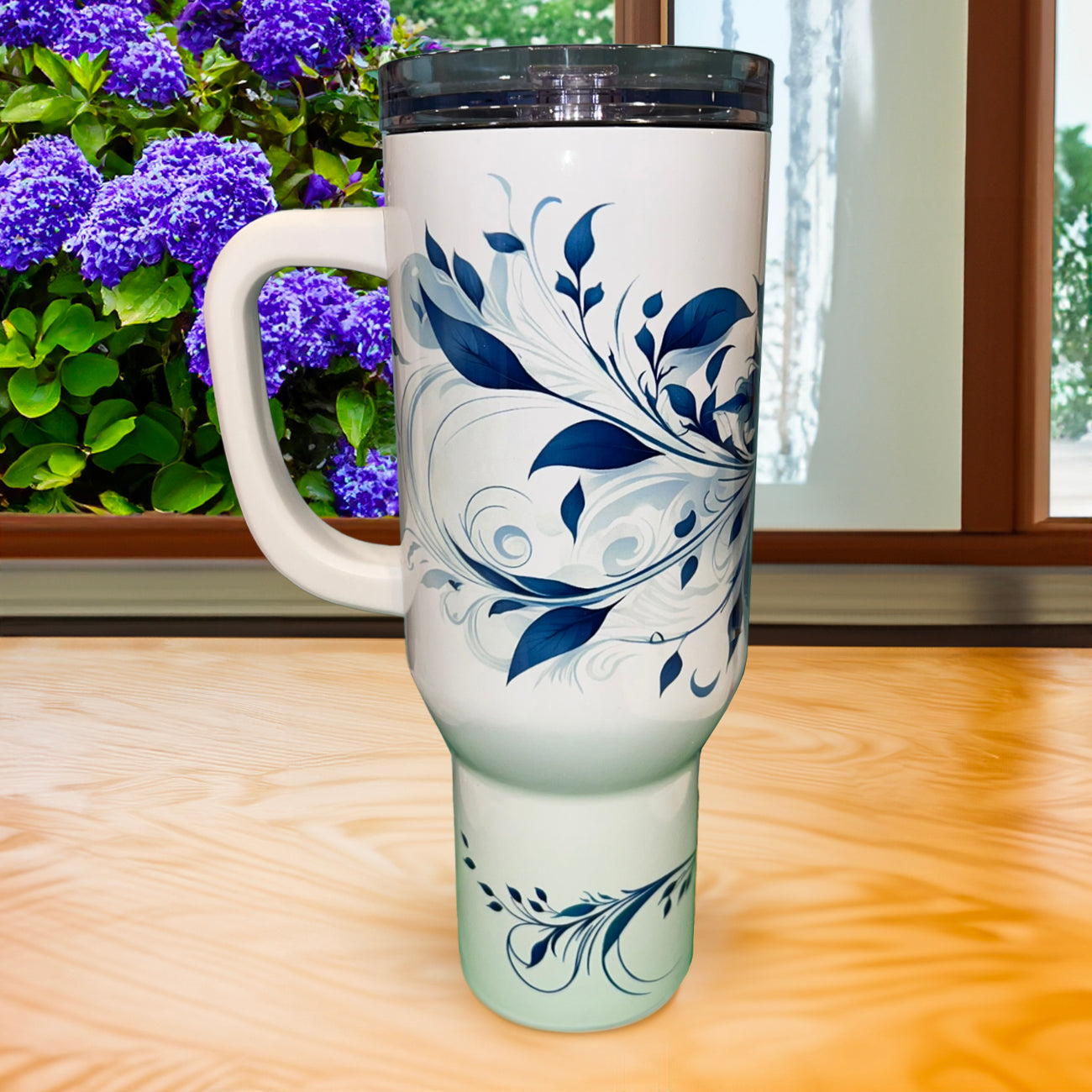 Blue Swirl US stock 40oz Tumbler with handle and Straws