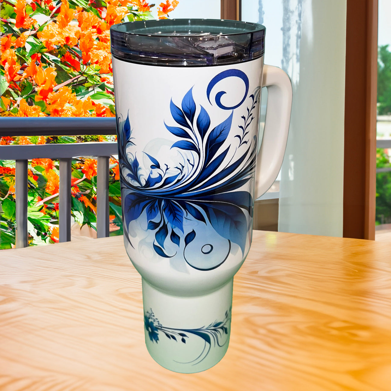 Blue Swirl US stock 40oz Tumbler with handle and Straws