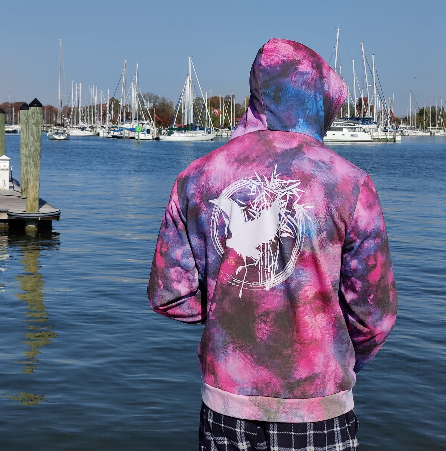 Marble Crane Purple Cotton Pullover Hoodie Unisex 320GSM