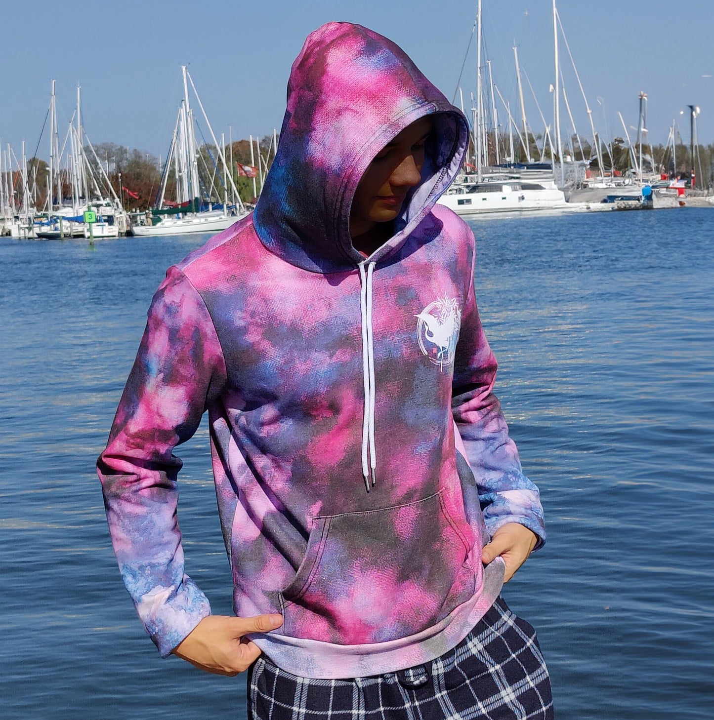 Marble Crane Purple Cotton Pullover Hoodie Unisex 320GSM