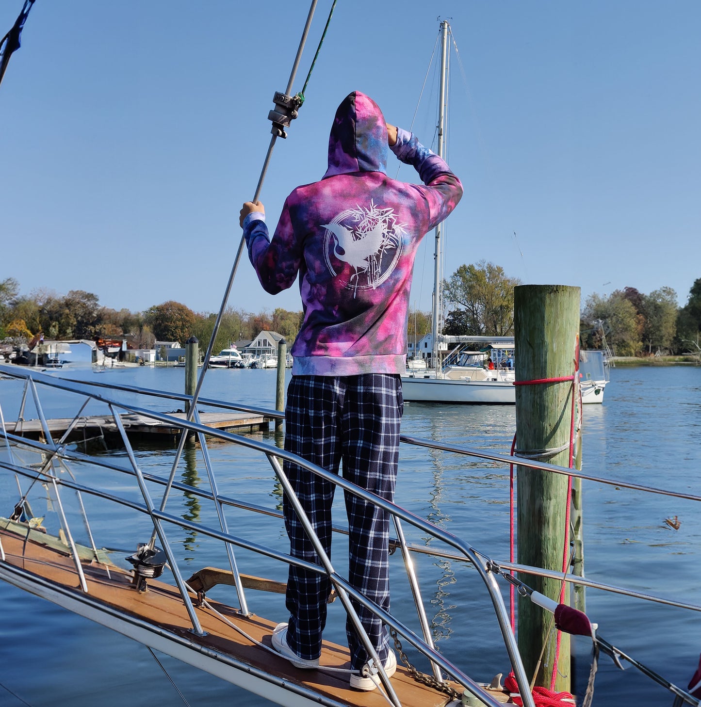 Marble Crane Purple Cotton Pullover Hoodie Unisex 320GSM