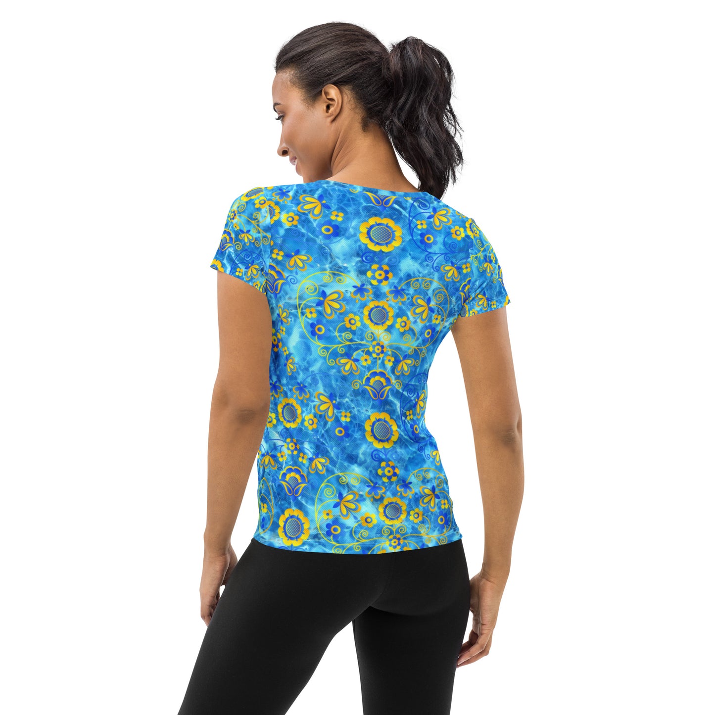 Bright Blue UN Hearts Women's Athletic T-shirt