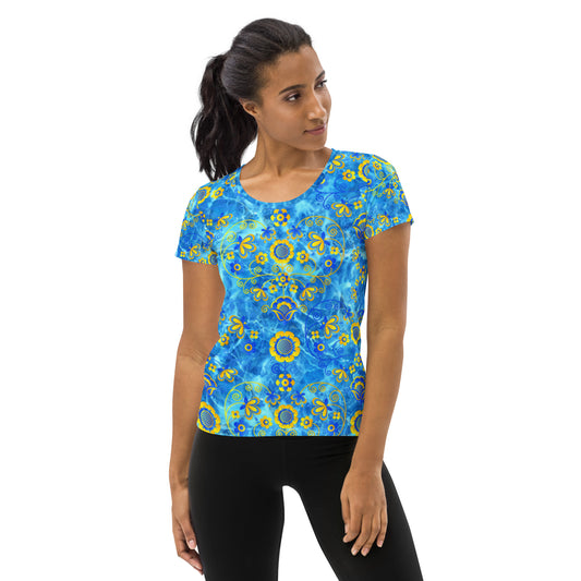 Bright Blue UN Hearts Women's Athletic T-shirt