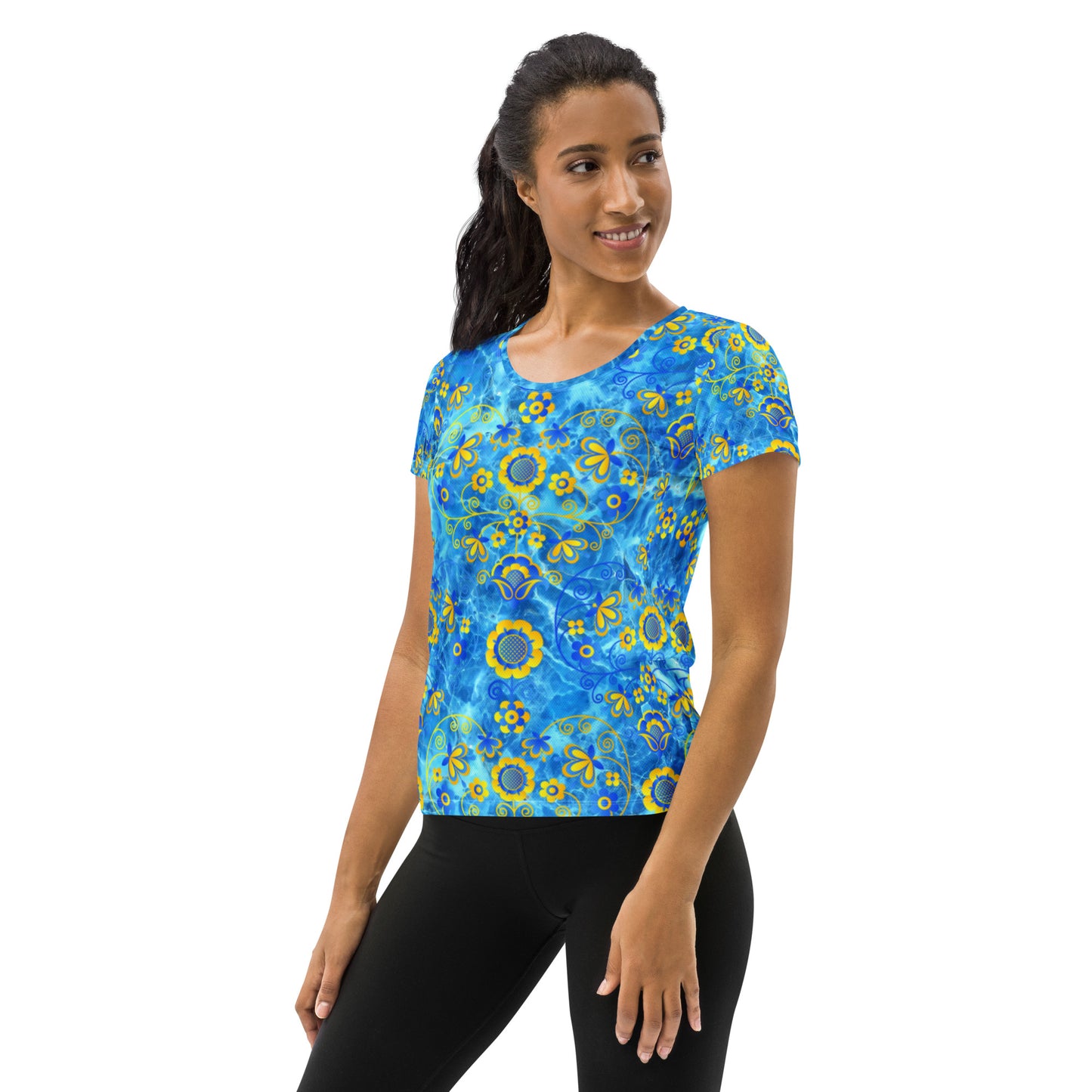 Bright Blue UN Hearts Women's Athletic T-shirt