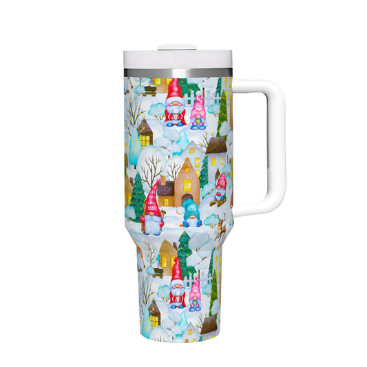 Winter Gnome's Town 40oz Tumbler with Handle Stainless Steel