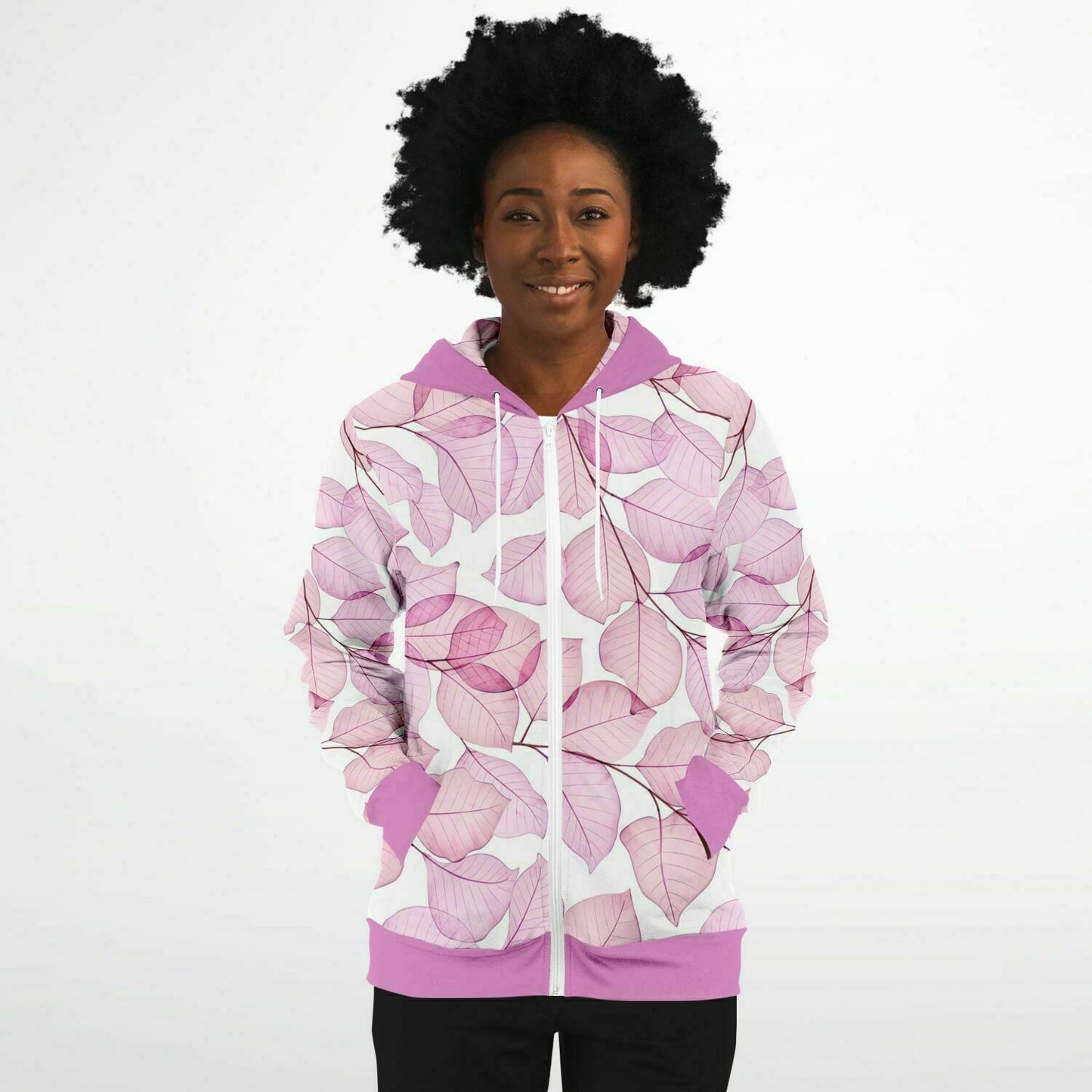 Pink Fall Leaves Unisex Zip Hoodie