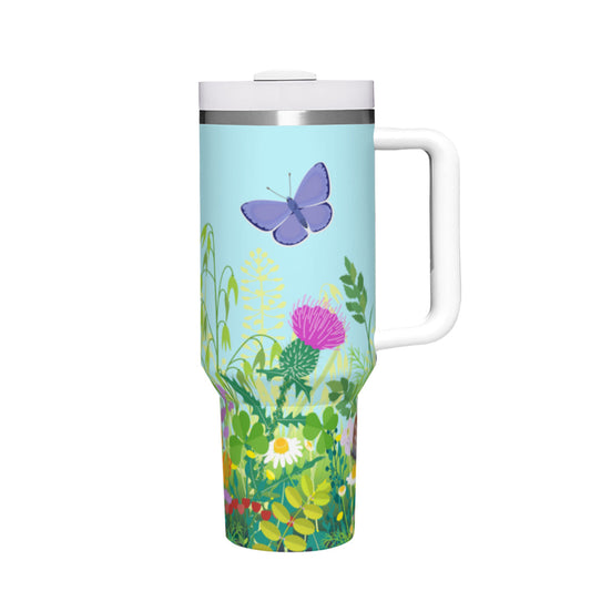 Summer Butterflies Blue 40oz Tumbler with Handle Stainless Steel