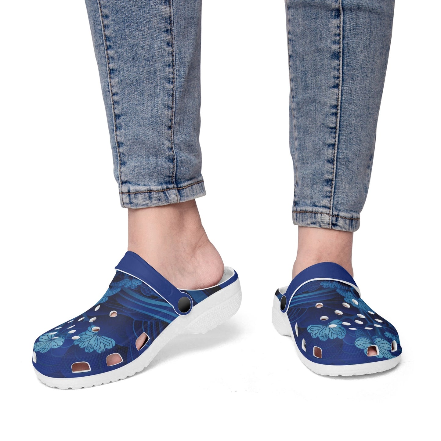 Waves & Flowers Clogs - blue