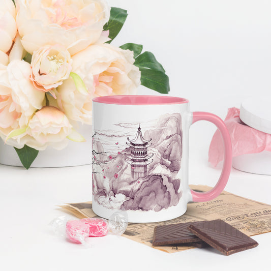 Temple in Pink Mountains 11oz Mug with Color Inside