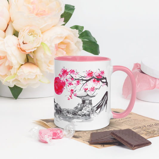 Japanese Painting in Pink 11oz Mug with Color Inside