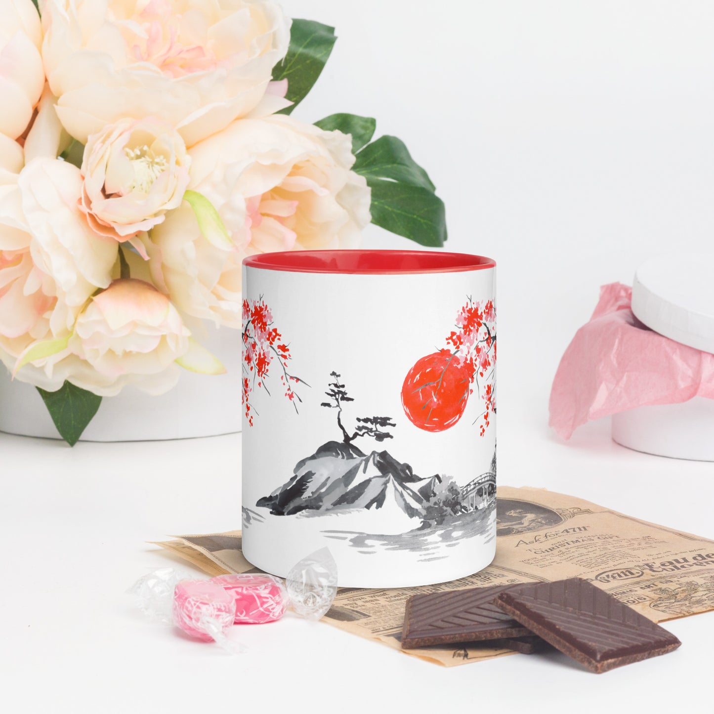 Japanese Painting in Red 11oz Mug with Color Inside