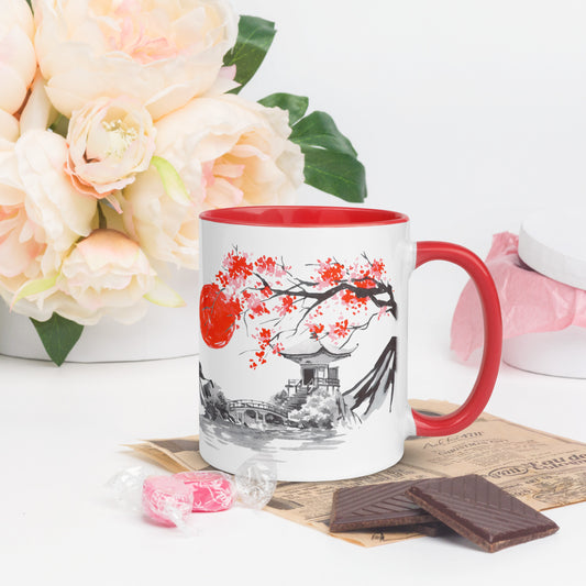 Japanese Painting in Red 11oz Mug with Color Inside