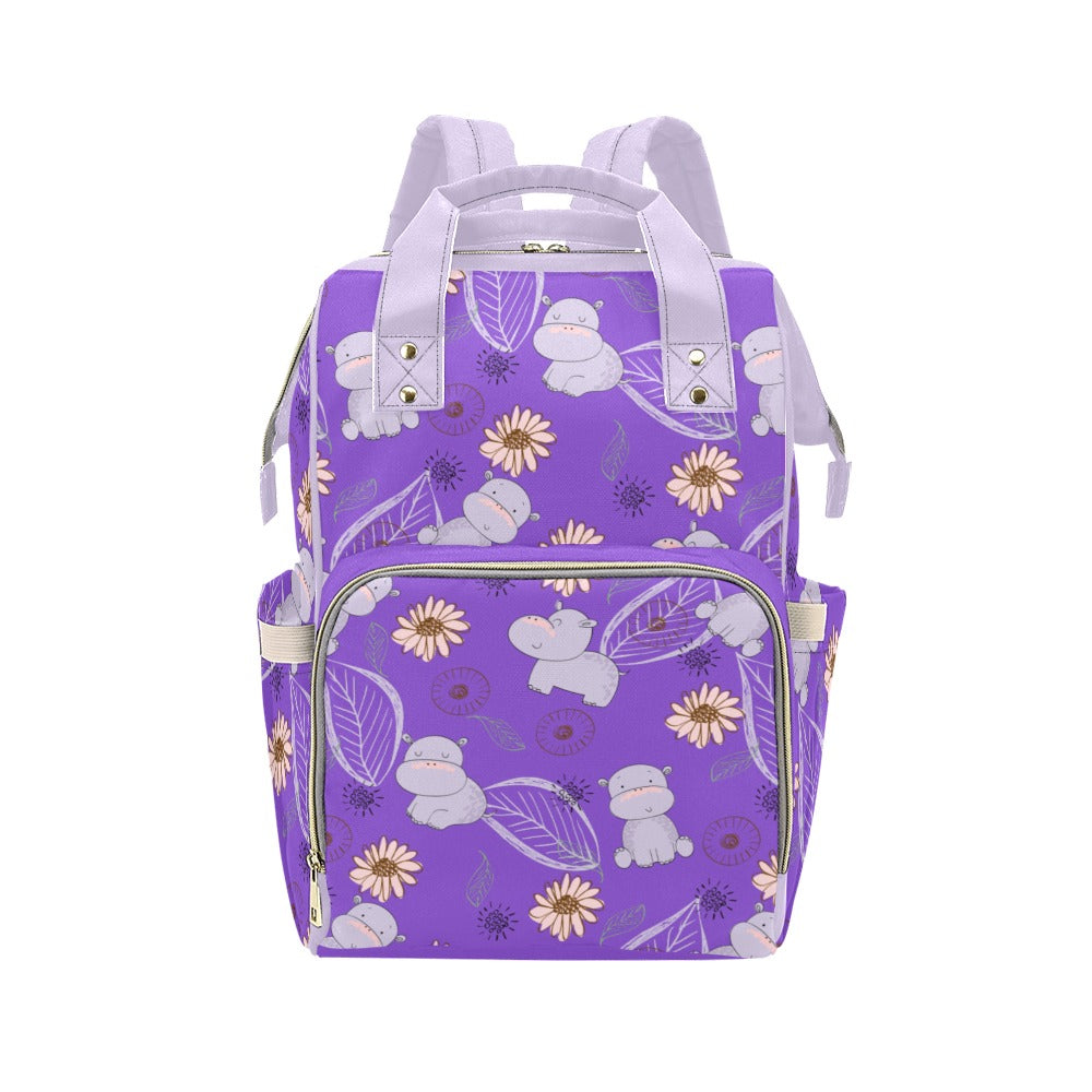 Bright Purple Hippos Multipurpose Backpack/Diaper Bag
