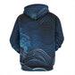 Waves & Flowers Blue Cotton Pullover Hoodie Unisex 320GSM