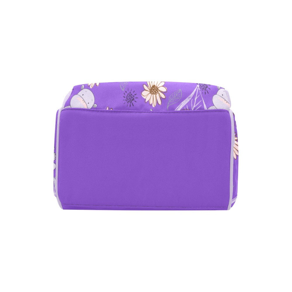 Bright Purple Hippos Multipurpose Backpack/Diaper Bag