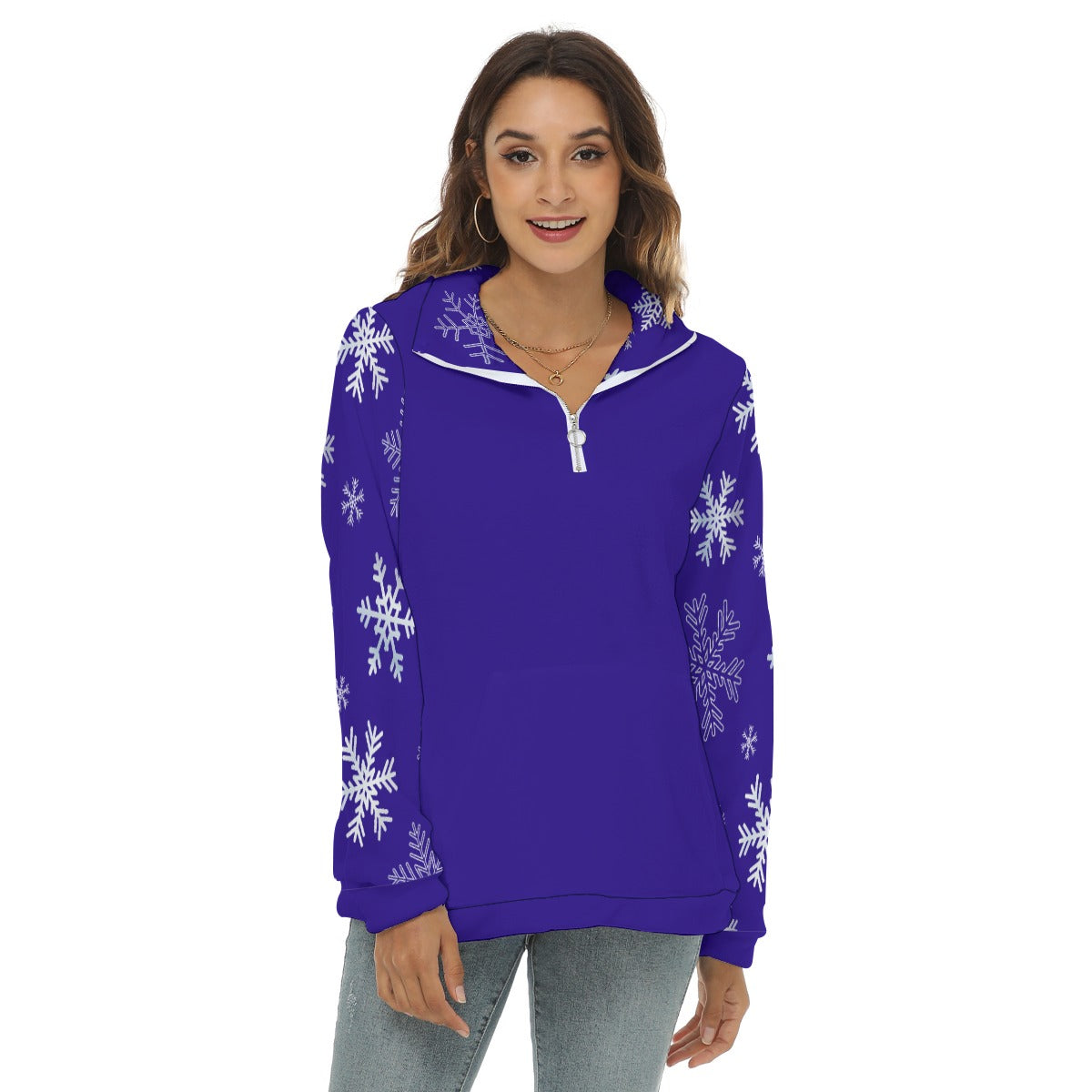 All-Over Print Women's Borg Fleece Sweatshirt With Half Zip
