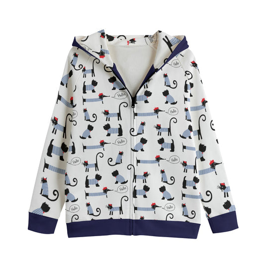 Marine Cats and Dogs Kids Cotton Zip Hoodie