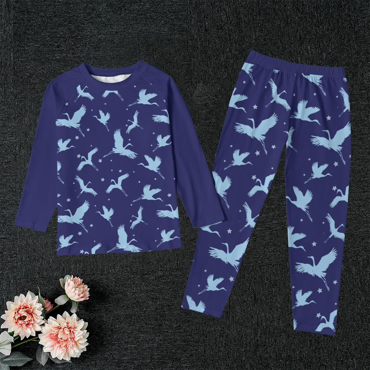 Cranes and Stars Kid's Pajamas With Wide Ankles