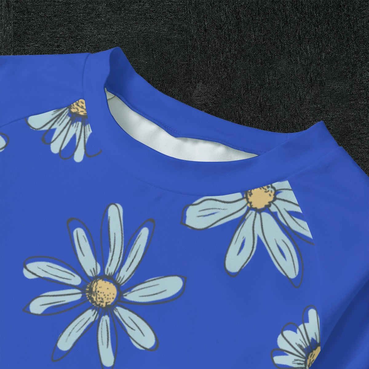 Daisies on Dark Blue Kid's Pajamas With Wide Ankles