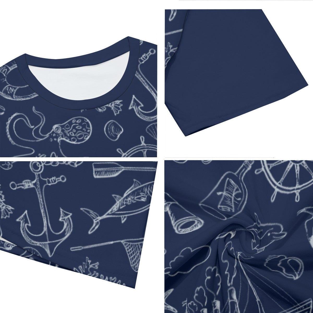 Dark Blue Marine Cotton T-shirt - sleeve detail
