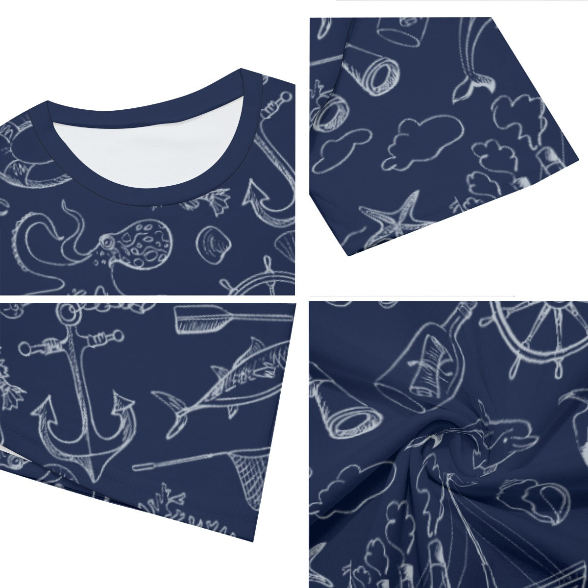 Dark Blue Marine Cotton T-shirt -full cover