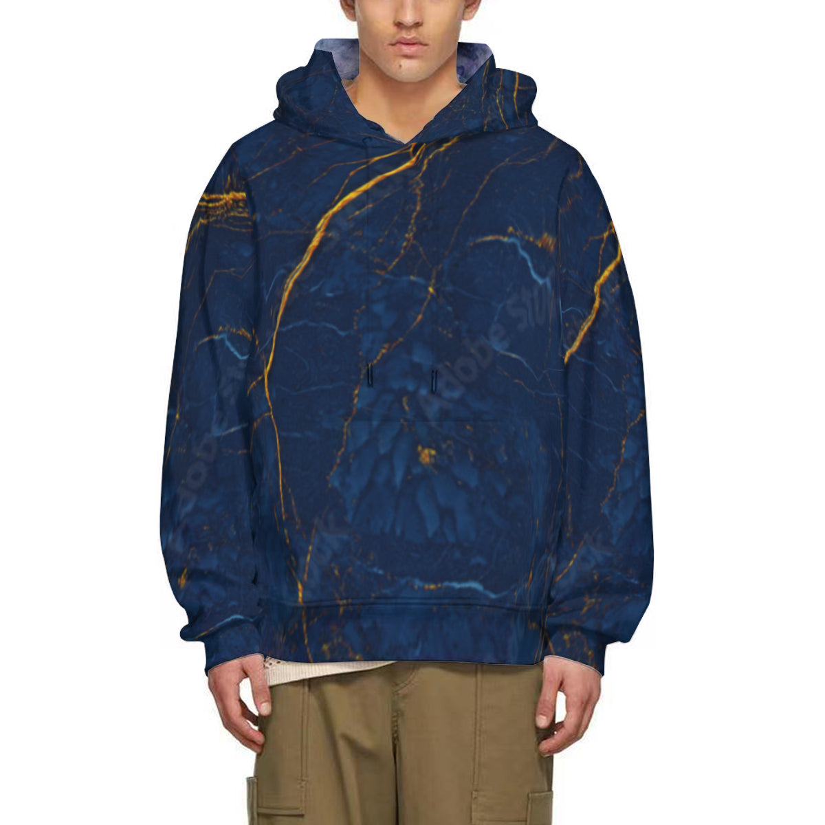 Marble Cotton Hoodie - blue