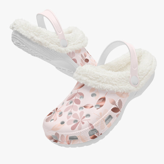 Pink Gold leaves Lined Clogs (Big Kids to Adult Sizes)
