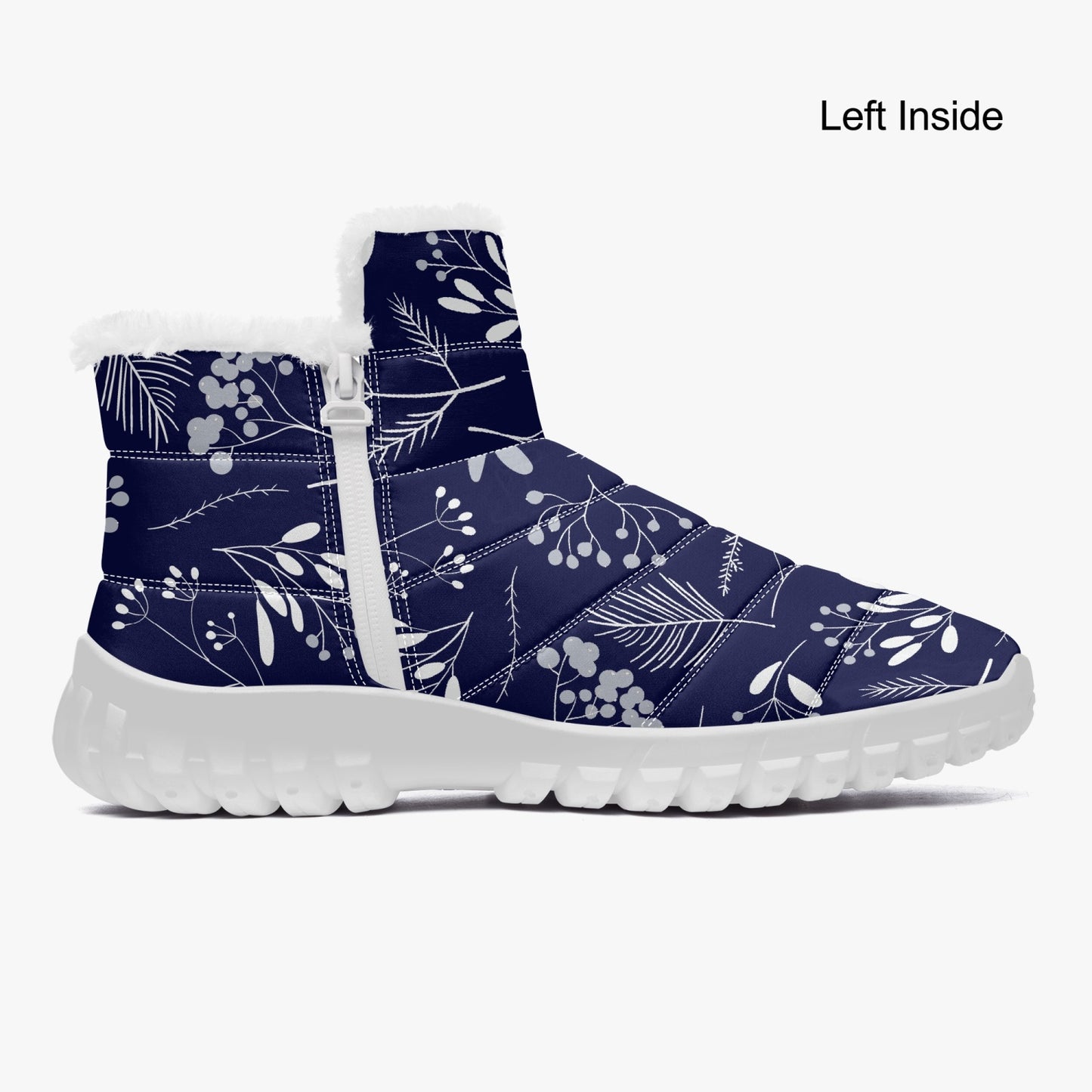 Dark Blue Winter Flowers Fur Zipper Boots