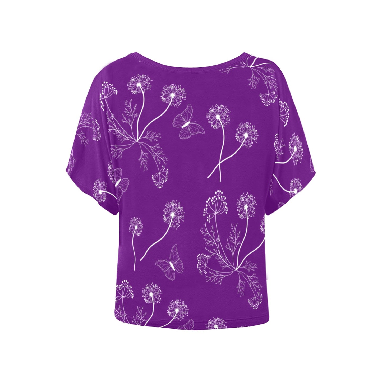 Dandelions on Purple Women's Batwing-Sleeved Blouse