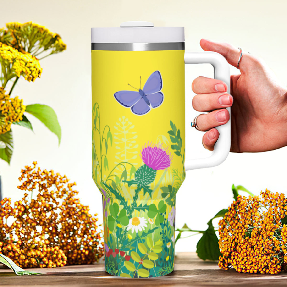 Copy of Summer Butterflies Yellow 40oz Tumbler with Handle Stainless Steel