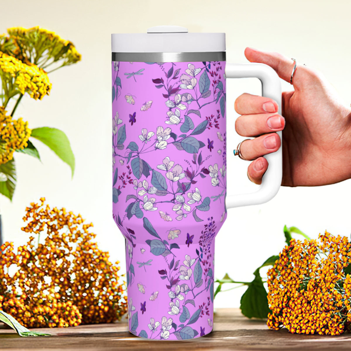 Copy of Summer Flowers Purple 40oz Tumbler with Handle Stainless Steel