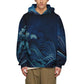 Waves & Flowers Blue Cotton Pullover Hoodie Unisex 320GSM