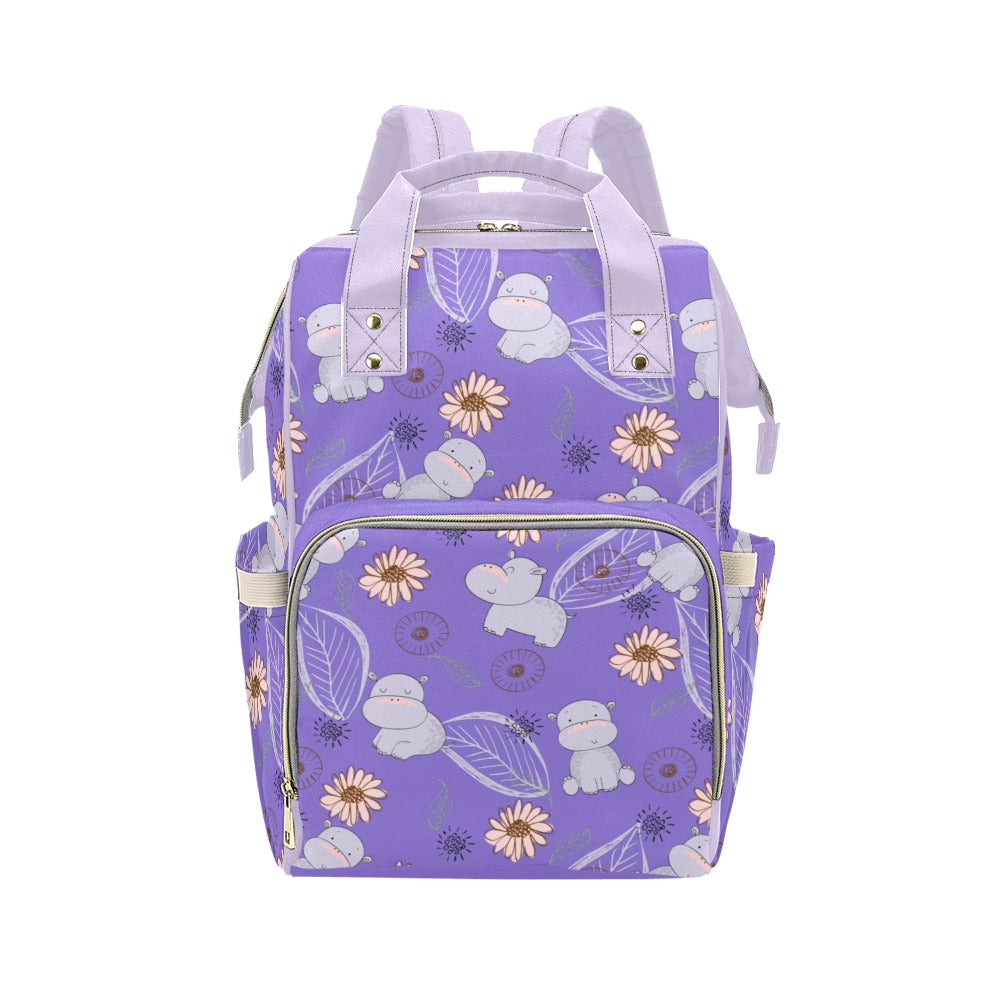 Purple Hippos Multipurpose Backpack/Diaper Bag