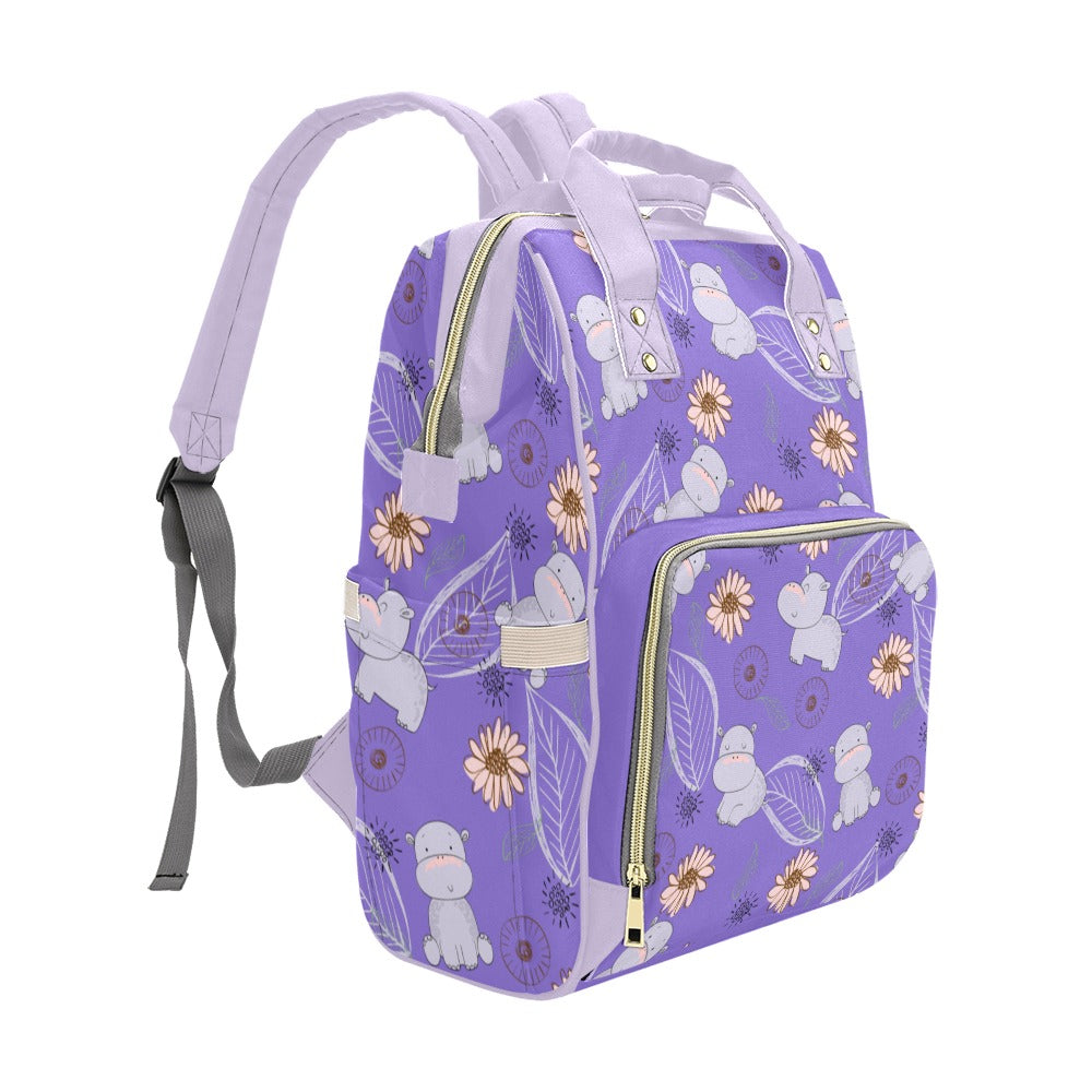 Purple Hippos Multipurpose Backpack/Diaper Bag